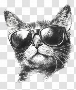 Sunglasses - Drawing Of Cat Wearing Sunglasses Transparent PNG