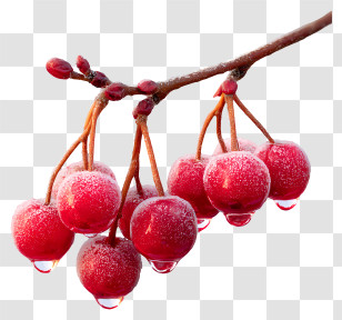 Frozen Berry Bush - Red Frosted Berries On Branch Transparent PNG