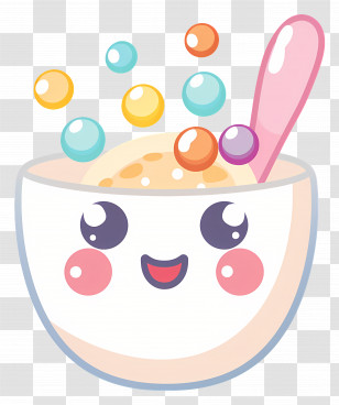 Kawaii Cereal Bowl - Cute Cereal Bowl With Bubbles Transparent PNG