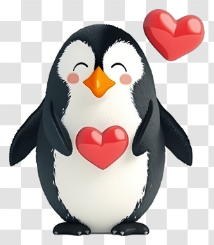 Realistic Valentine Penguin - Happy Penguin Holding Hearts Transparent PNG