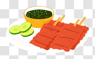 Thai Food - Grilled Meat Skewers With Dipping Sauce Transparent PNG