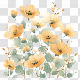 Gold Flowers - Yellow Floral Arrangement With Botanical Elegance Transparent PNG