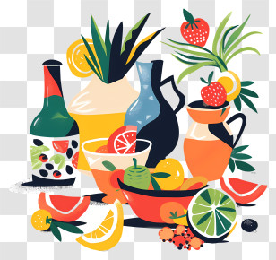 Food Drinks - Colorful Fruit And Bottles Still Life Transparent PNG