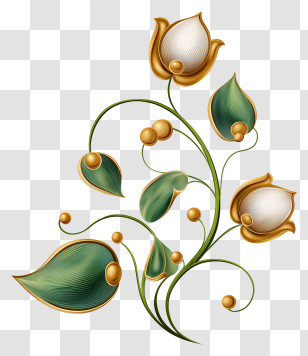 Gold And Emerald Vine - Golden Floral Design With Leaves Transparent PNG