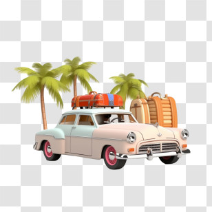 Retro Car - Retro Travel Car With Luggage And Palms Transparent PNG