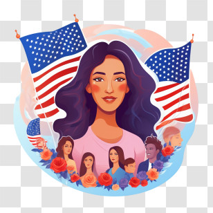 Womens Equality Day - Woman With US Flags For Independence Day Transparent PNG