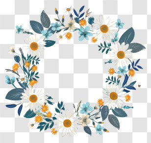 Flower Wreath - Floral Wreath With Daisies And Leaves Transparent PNG