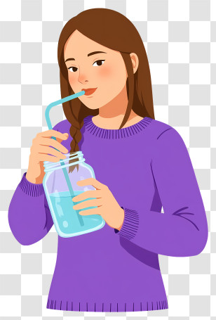 Woman Drinking Water - Girl Drinking From A Jar With Straw Transparent PNG