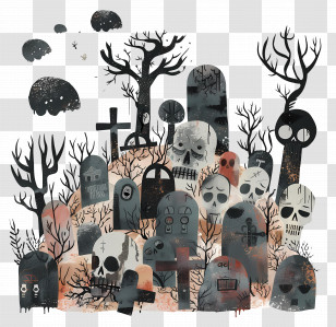 Zombie Cemetery - Spooky Graveyard Illustration For Halloween Transparent PNG