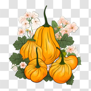 Harvest Festival
 - Yellow Gourds And Green Leaves Transparent PNG