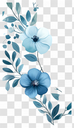 Flower Background - Elegant Blue Flowers And Leaves Arrangement Transparent PNG