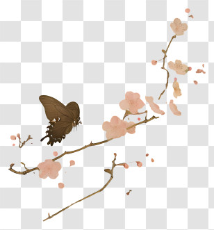 Butterfly - Butterfly On A Flowering Branch Illustration Transparent PNG