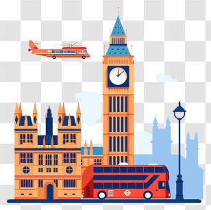 Big Ben - Big Ben And Red Bus London Illustration Transparent PNG