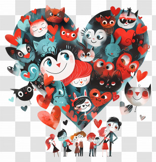 Love Design - Heart Filled With Cats And Love Transparent PNG