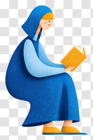 Muslim Woman Reading Quran - Woman Reading In Blue Dress Cartoon Transparent PNG