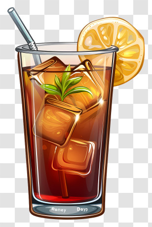 Cocktail Day - Glass Of Iced Tea With Lemon Slice Transparent PNG