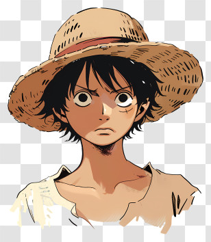 One Piece Luffy - Animated Straw Hat Character Portrait Transparent PNG