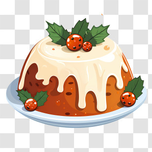 Coconut Cake - Christmas Pudding With Holly Decoration Transparent PNG