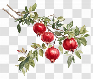 Pomegranate Watercolor - Beautiful Pomegranate Branch Illustration Transparent PNG