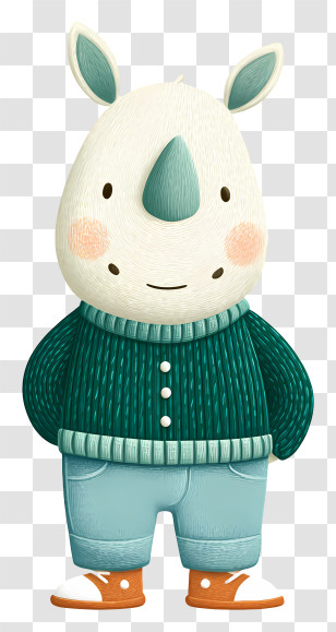 Adorable Rhinoceros - Cute Rhino In Green Sweater Transparent PNG