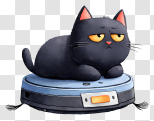 Cat Lying On Robot Vacuum Cleaner - Lazy Black Cat On Robot Vacuum Transparent PNG