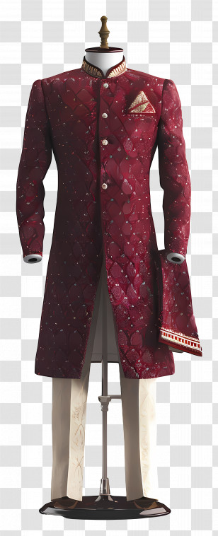 Indian Formal Wear - Traditional Sherwani On Mannequin Transparent PNG