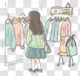 Young Woman Shopping For Clothes - Young Woman Shopping For Clothes In Retail Store Transparent PNG