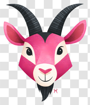 Capricorn Zodiac Sign - Stylized Pink Goat Head Transparent PNG