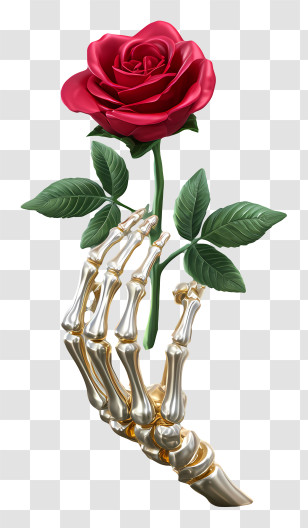 Skeleton Hand Holding A Rose - Metallic Skeleton Hand Holding Rose Transparent PNG
