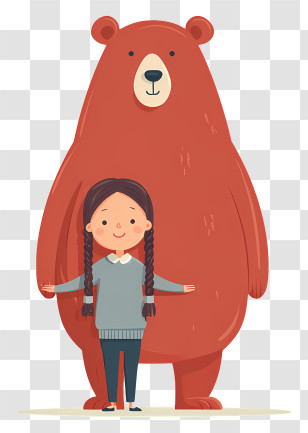 Red Bear Hugging Girl - Girl Hugging A Bear Transparent PNG