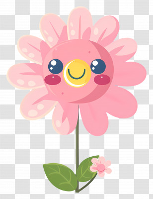 Flower Emoji - Cartoon Pink Flower With A Smiling Face Transparent PNG