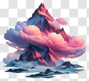 Snowy Mountain - Dreamy Mountain With Pink Clouds Transparent PNG