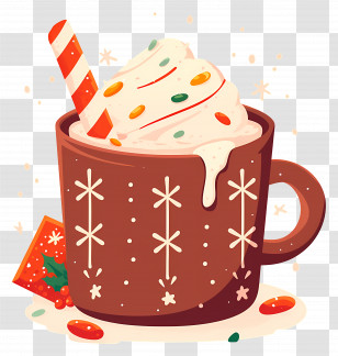 Christmas Hot Chocolate - Hot Chocolate With Whipped Cream And Candy Cane Transparent PNG