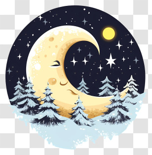Full Moon - Crescent Moon With Winter Forest Illustration Transparent PNG