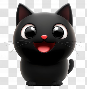 Halloween Emoji - Cute Black Cat Cartoon Transparent PNG