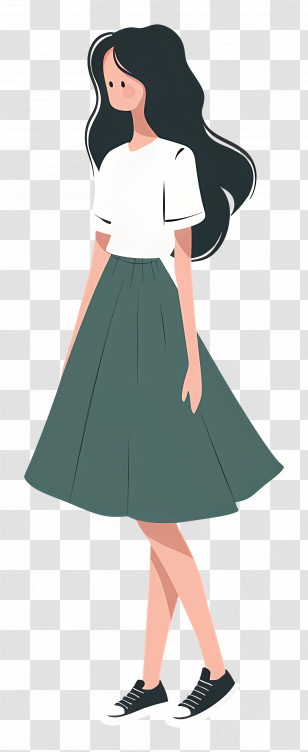 Woman In Skirt - Girl In White Shirt And Green Skirt Transparent PNG