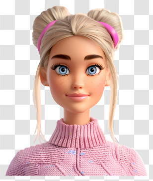 Barbie - Blonde Cartoon Girl In Pink Sweater Transparent PNG