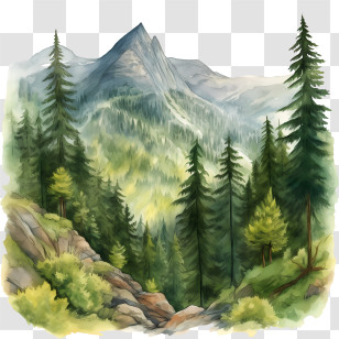 Mountain Forest - Mountain Landscape With Pine Trees Transparent PNG