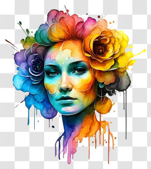 Digital Painting - Colorful Artistic Portrait With Abstract Details Transparent PNG