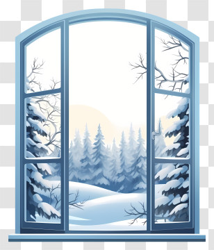 Winter Landscape - Frosted Window Overlooking A Snowy Winter Scene Transparent PNG