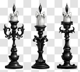 Gothic Candles - Black Candlesticks With Melting Wax Transparent PNG