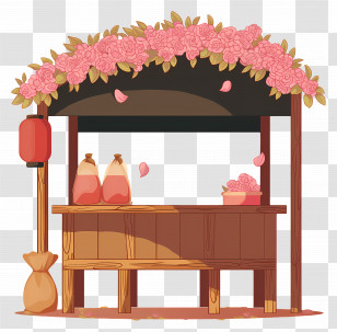 Wooden Market Stall - Market Stall With Pink Flowers And Bags Transparent PNG