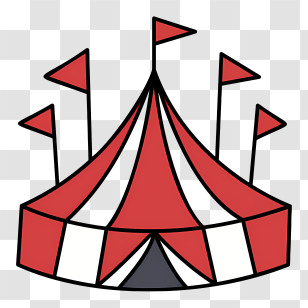 Carnival Circus Tent - Red And White Circus Tent With Flags Transparent PNG