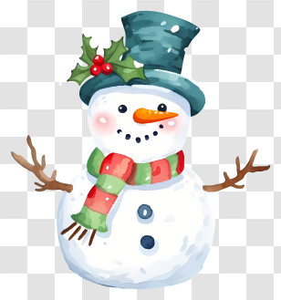 Snowman - Festive Snowman Cartoon With Hat And Scarf Transparent PNG