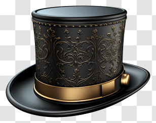 Hat - Black Top Hat With Gold Detail Transparent PNG
