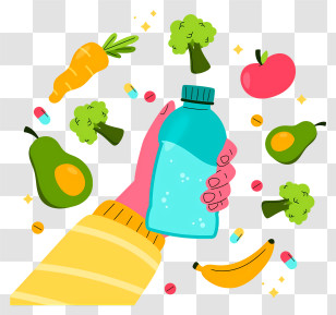 Bottle Of Water - Hand Holding Bottle With Fruits And Vegetables Transparent PNG