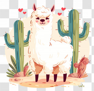 Alpaca Cartoon - White Llama With Hearts Transparent PNG