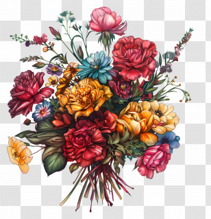 Bunch Of Flowers - Vivid Floral Bouquet With Various Flowers Transparent PNG