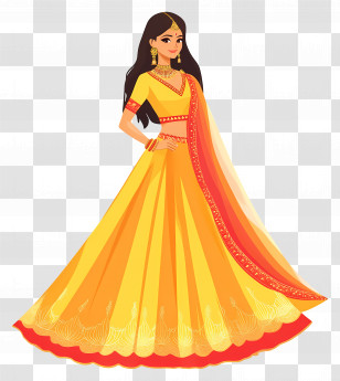 Indian Wedding Saree - Woman In Vibrant Yellow Traditional Dress Transparent PNG