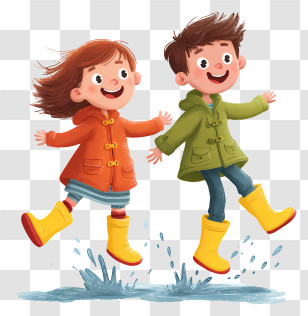 Children Jumping On Puddles - Kids Jumping In Puddles Transparent PNG